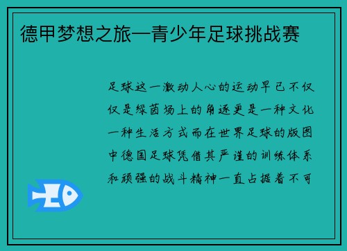 德甲梦想之旅—青少年足球挑战赛